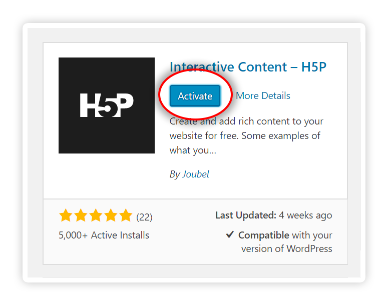 Activate H5P plugin