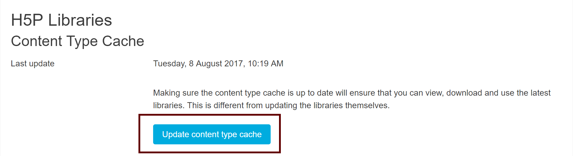 Image showing how to update Content Type Cache in Moodle