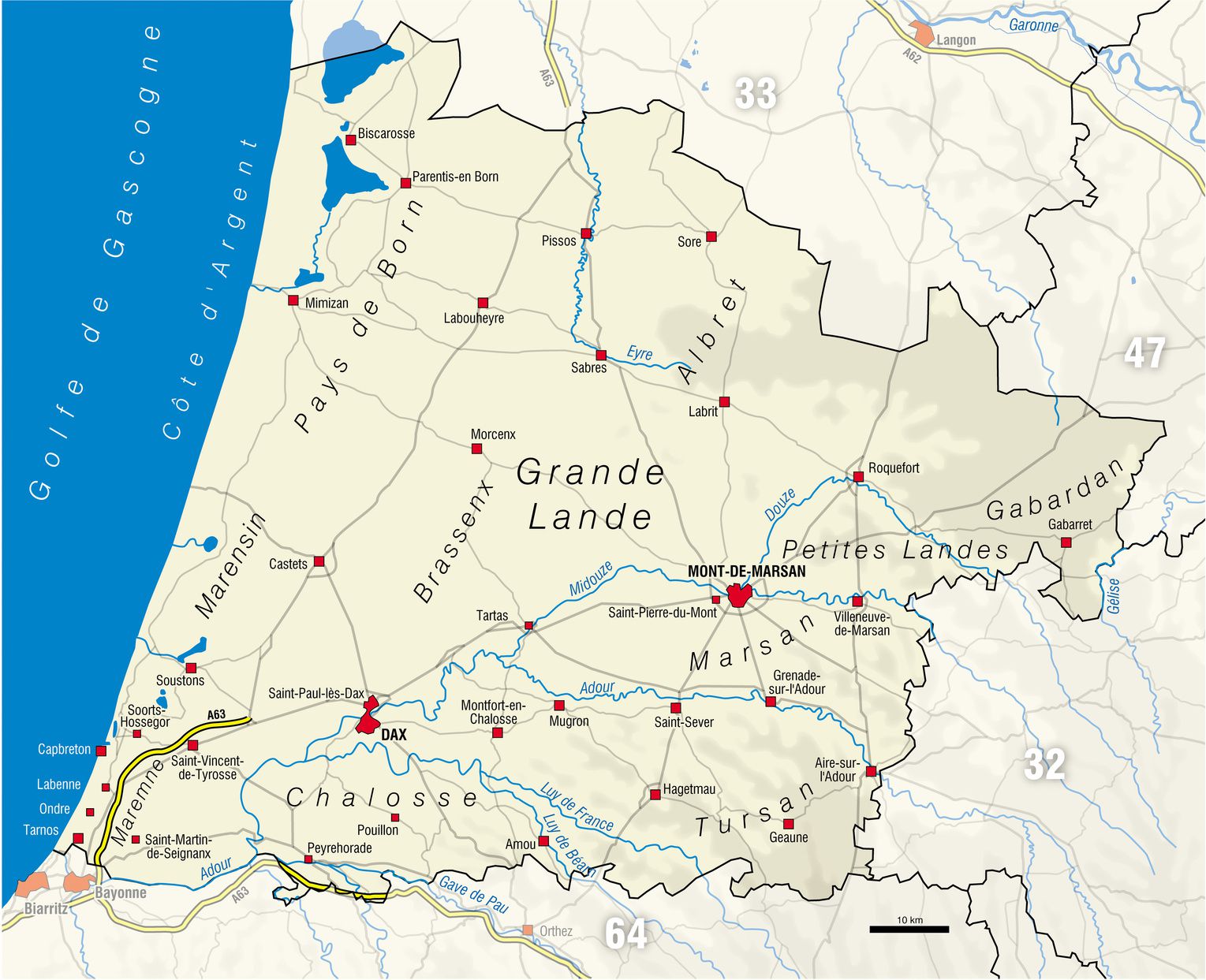 Carte de fond du département des Landes