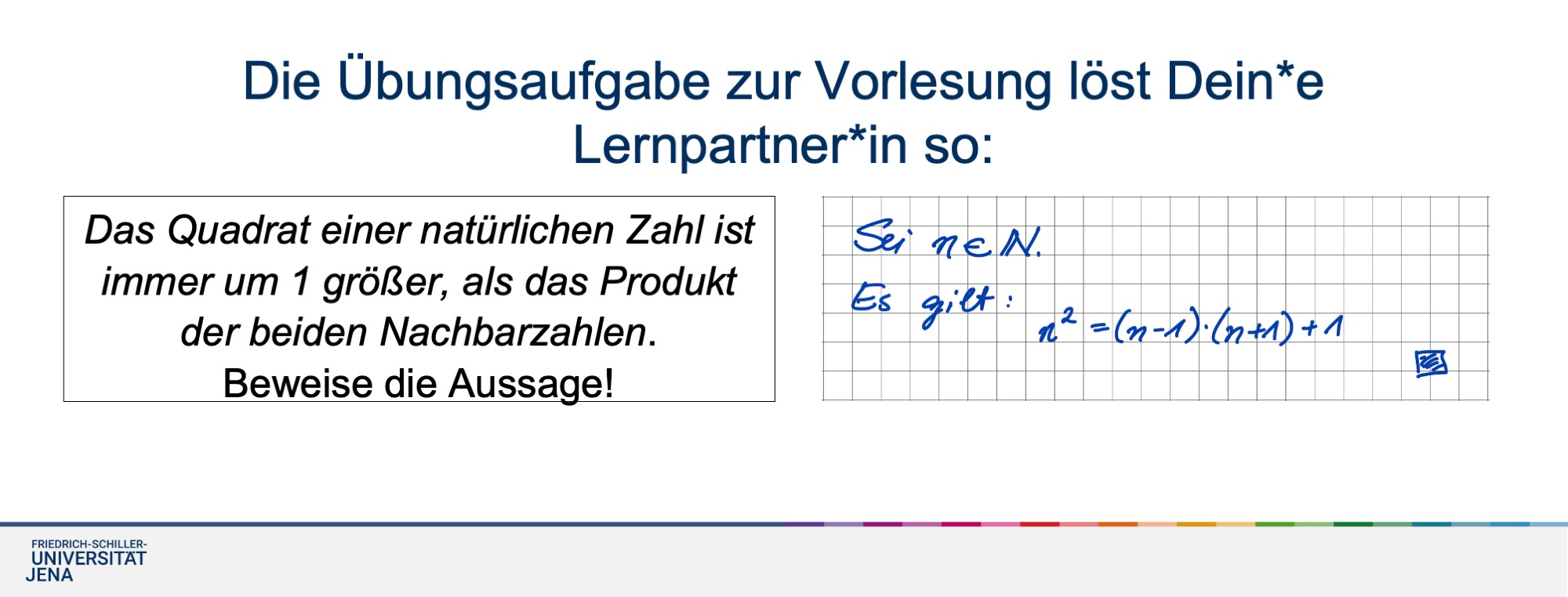 Bild mit Beweisaufgabe und unvollständiger Lösung Studierender.