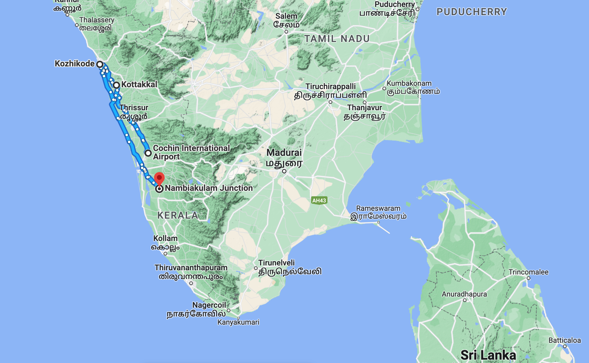 Shani & Joji's route map Dec 2022