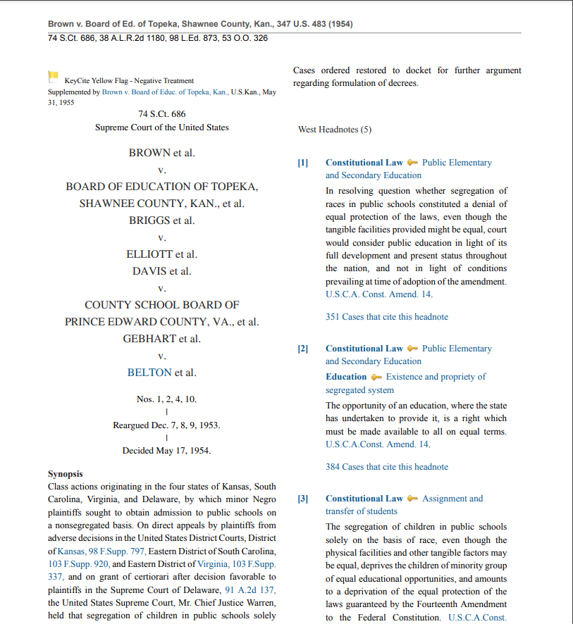 First page of Brown v. Board of Education