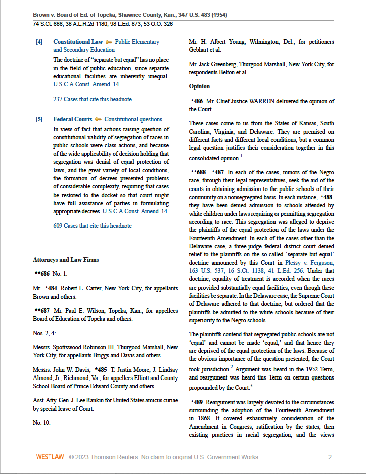 Page 2 of Brown v. Board of Education from Westlaw