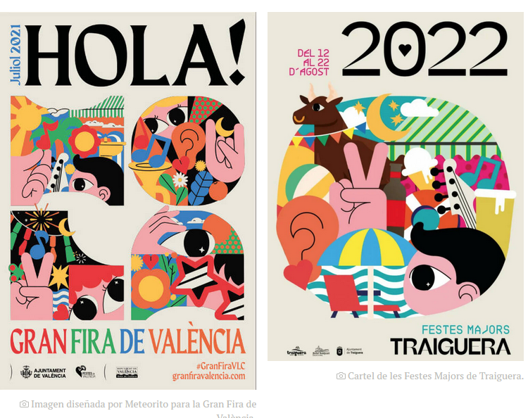 Cartel original a la izquierda de la Fira de Valencia y cartel de Traiguera a la derecha