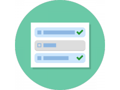 A green round icon which represents a multiple choice quiz interaction.