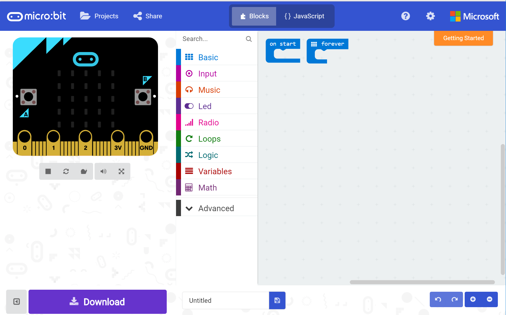 Dijelovi micro:bit editora