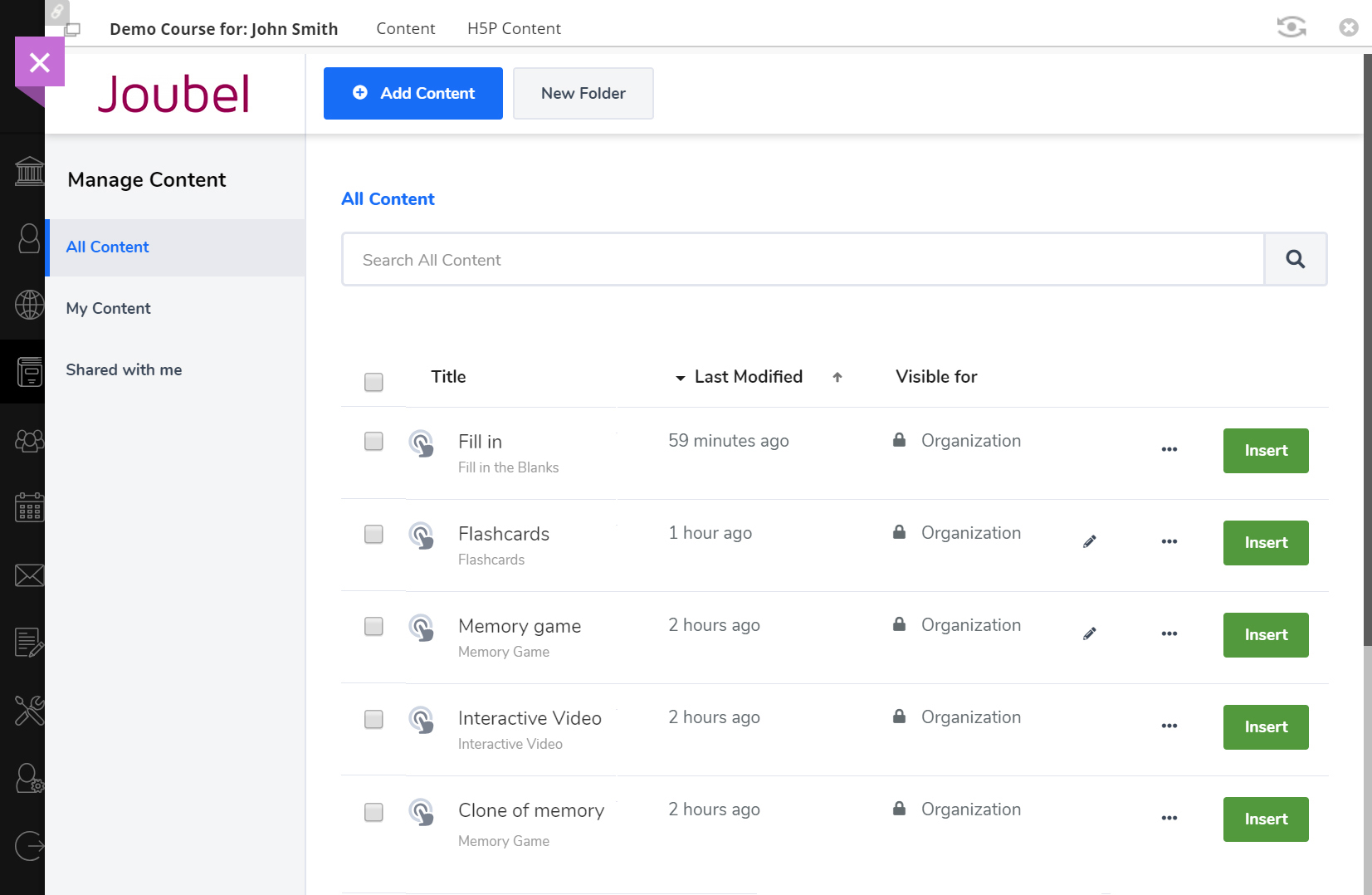 H5P in Blackboard Slider