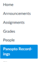 Panopto Recordings tab on Canvas