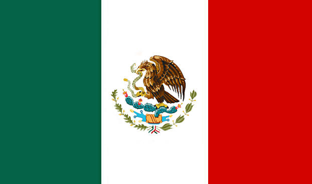 a flag with three vertical stripes of green, white and red and and eagle in the middle