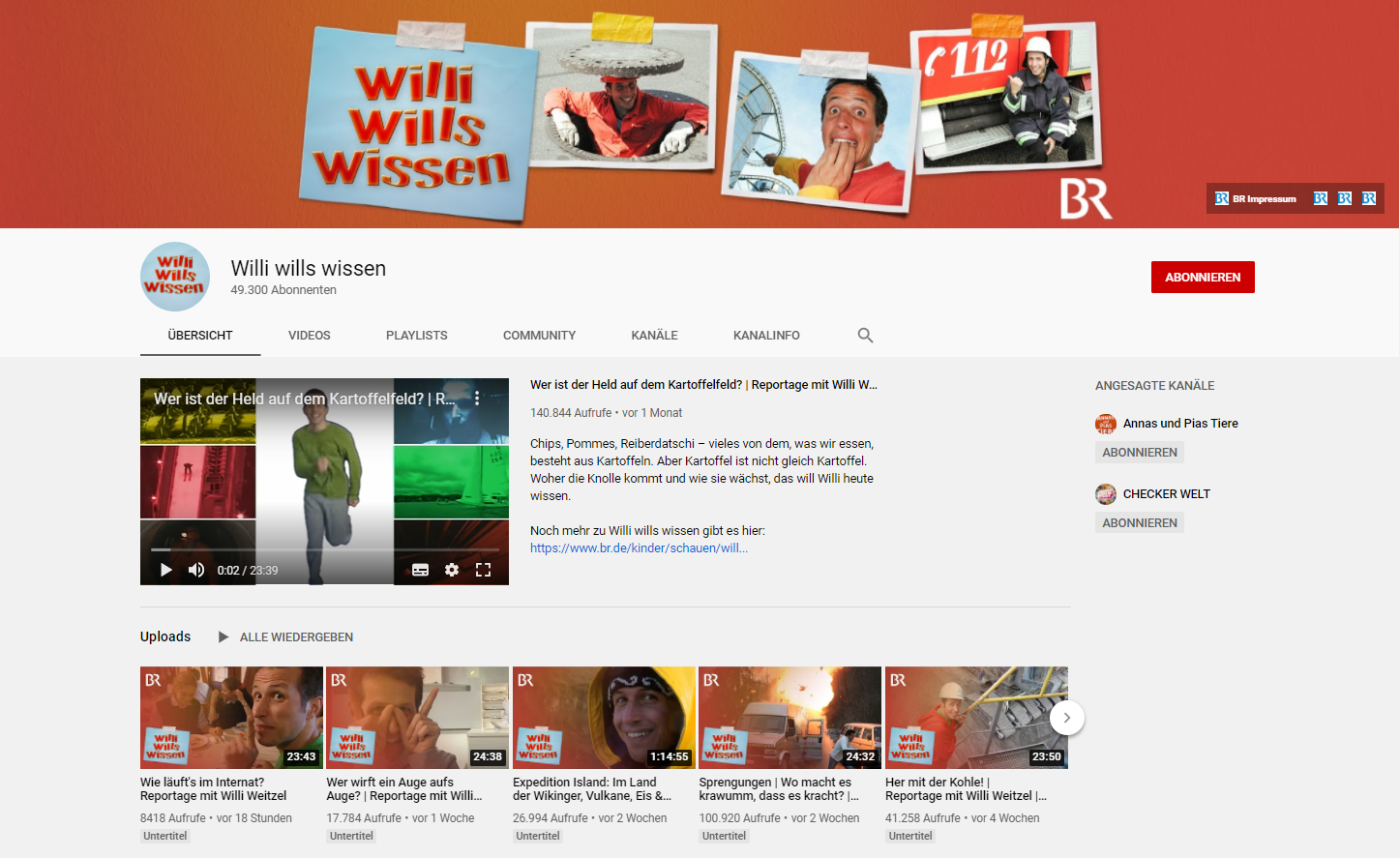 Screenshot Willi wills wissen, online unter https://www.youtube.com/c/Williwillswissen, 19.11.2020