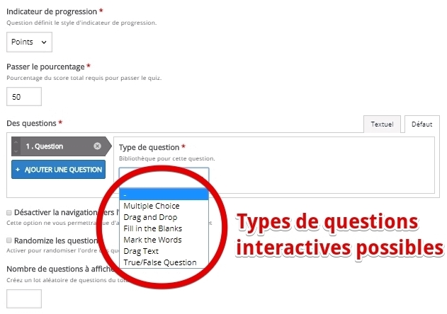 Quizz menu déroulant