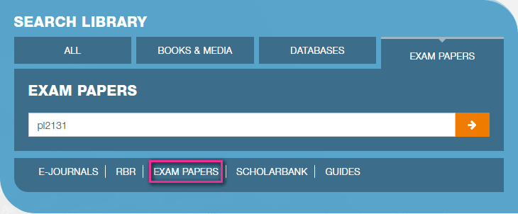 The exam papers tab on the Library portal