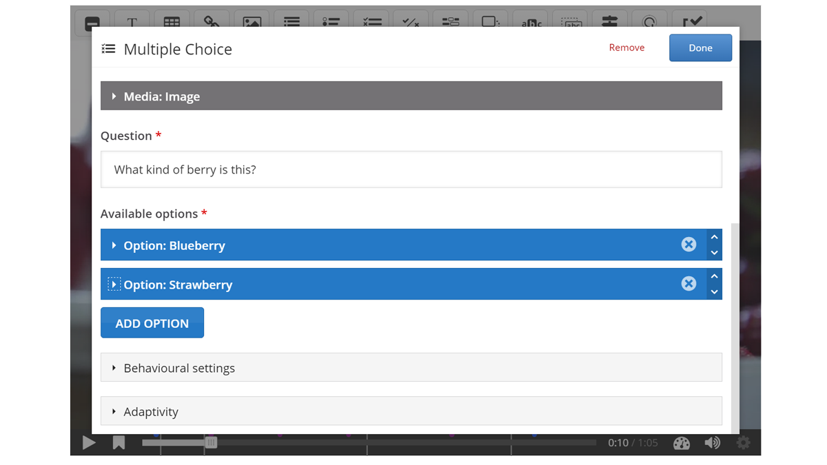 Inside the editor showing the multiple choice editor